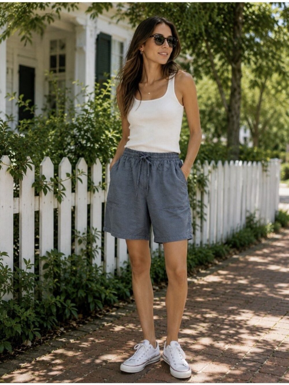 Dr Flax European 100% Linen Bermuda Shorts Mens or Womens L/XL Blue Pockets NEW